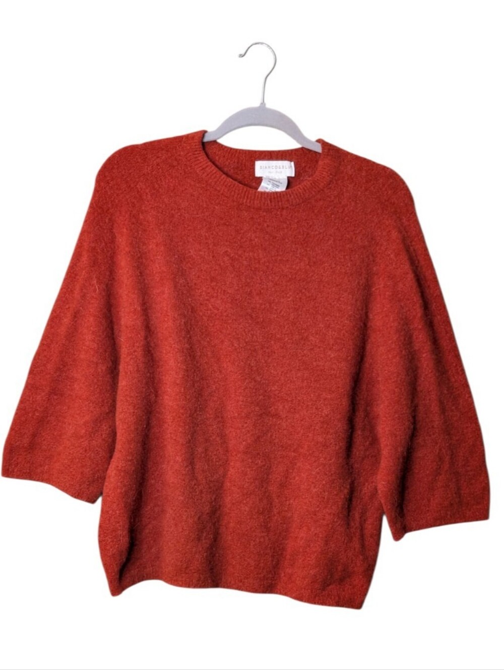 Bianco & Blu Alpaca Wool Blend Oversized Sweater Rust Burnt Orange Italy Crew XL
